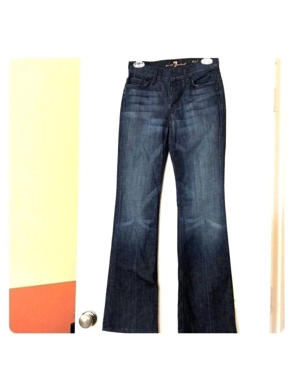 New - Vintage 80's Style 7 For All Mankind High Waist Dark Wash Boot Cut Jeans